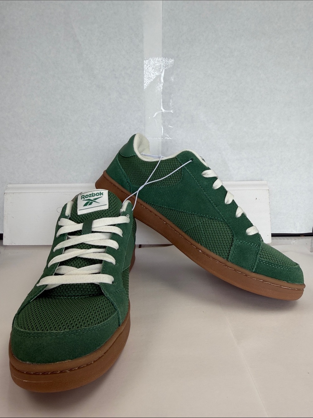 Reebok Men’s Green Suede & Mesh Sneakers with Gum Sole
